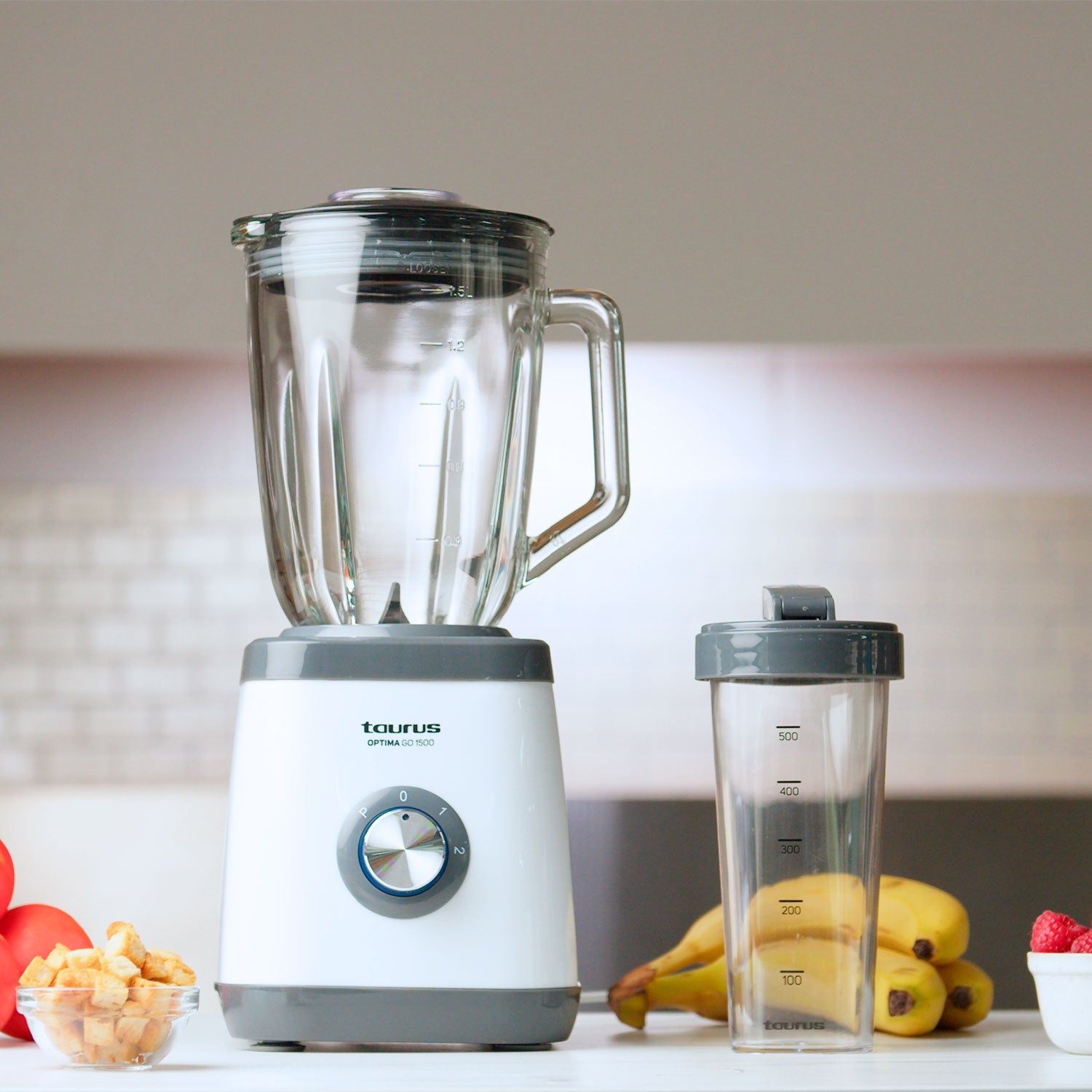 Taurus Glass Blender 1500W 1.5 litres White Color+Cup 1 912471000 Optima Go 1500 11